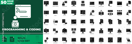 Programming And Coding Solid Editable Icons set