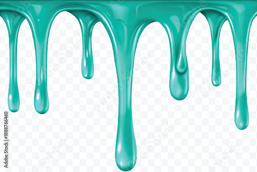 realistic 3d glossy liquid paint droplets dripping down in different color style isolated on transparent background