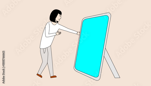 Woman is pointing at a mirror