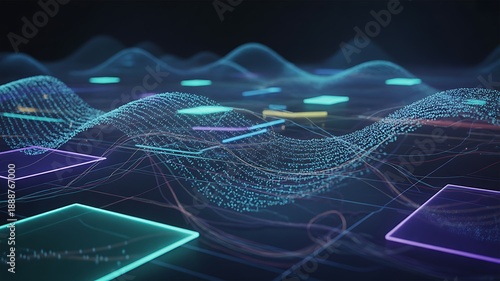 Abstract digital illustration of futuristic technology and data visualization