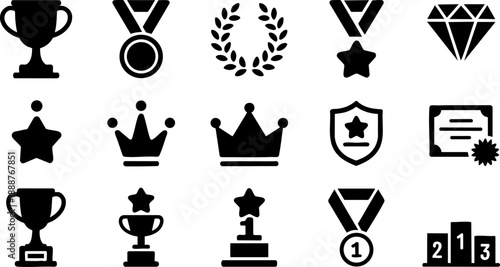 Trophy and Medal Icons Set – Awards, Certificates, Competition, and Achievement Vector EPS Design