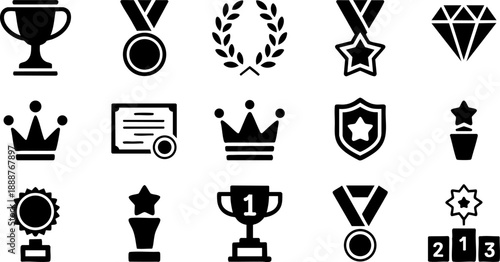 Trophy and Medal Icons Set – Awards, Certificates, Competition, and Achievement Vector EPS Design