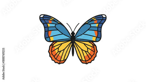 A colorful butterfly illustration with vibrant wings displayed from a front view