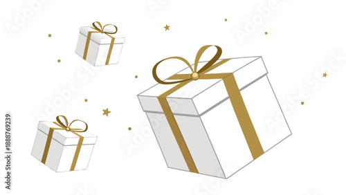 Elegant White Gift Boxes with Golden Ribbons Illustration 1.