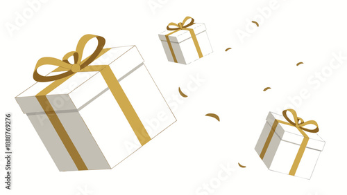 Elegant White Gift Boxes with Golden Ribbons Illustration.