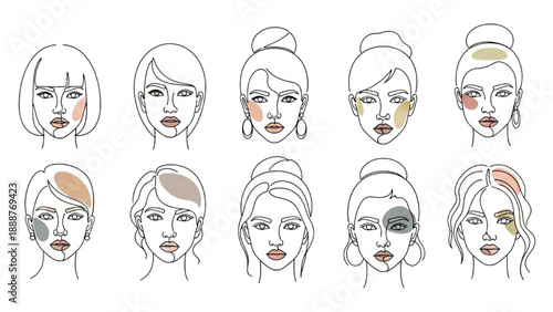 Collection of female faces with various facial treatments and beauty masks applied, showcasing different skincare routines and techniques.