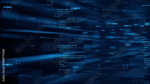 Futuristic digital code and binary data streaming in cyberspace, abstract blue technology background. Animation 4k. 3D rendering