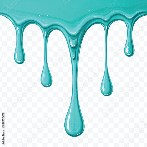 realistic 3d glossy liquid paint droplets dripping down in different color style isolated on transparent background