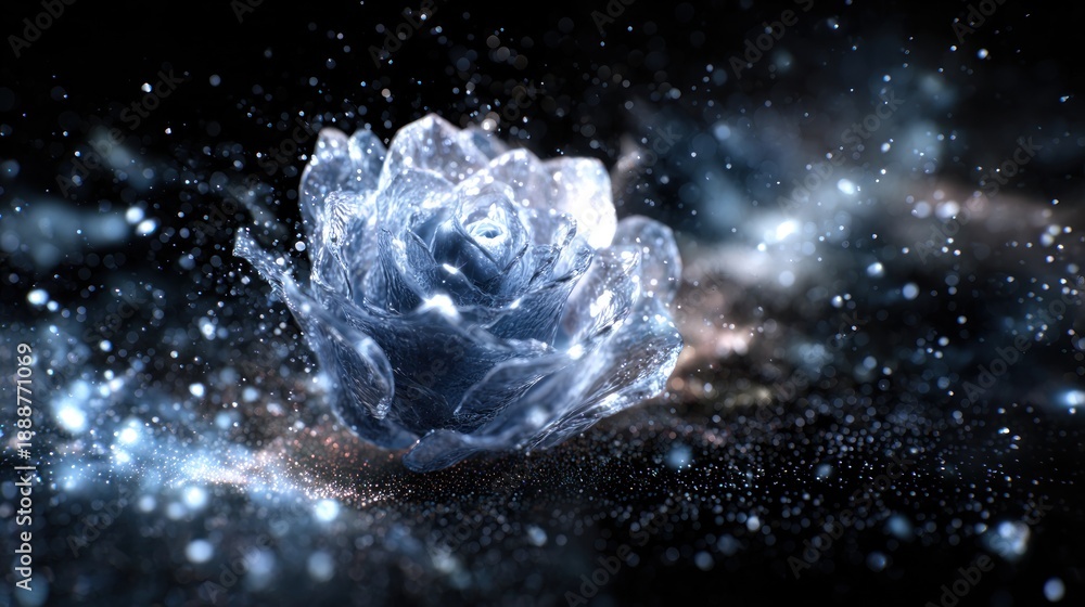 Obraz premium Abstract frozen rose illustration with sparkling dust fantasy concept art