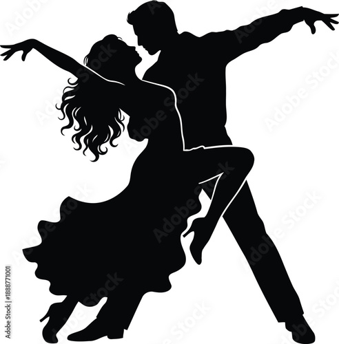 Dance of Shadows: Silhouetted against an unknown backdrop, a couple gracefully dances, their forms intertwined in a passionate embrace. Each movement, a testament to their connection.