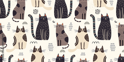 Seamless pattern with abstract cat. Great for fabric, textile, wrapping, wallpaper. Vector Illustration