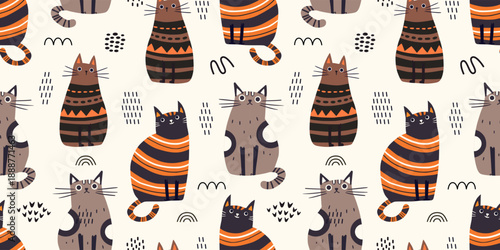 Seamless pattern with abstract cat. Great for fabric, textile, wrapping, wallpaper. Vector Illustration