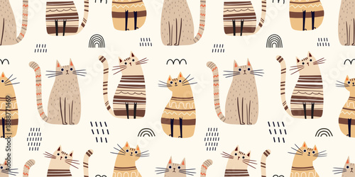 Seamless pattern with abstract cat. Great for fabric, textile, wrapping, wallpaper. Vector Illustration