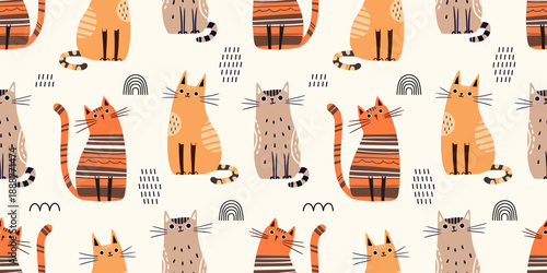 Seamless pattern with abstract cat. Great for fabric, textile, wrapping, wallpaper. Vector Illustration