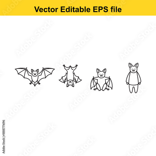  Cartoon bats flying hanging standing vector icons set