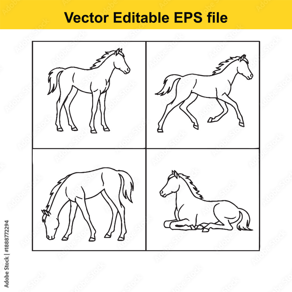 Obraz premium Horses in different poses vector illustration set