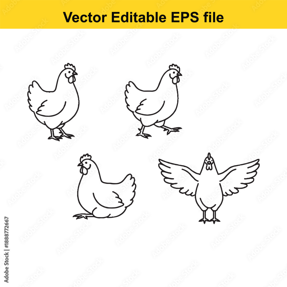 Fototapeta premium Editable vector chickens in various poses for design