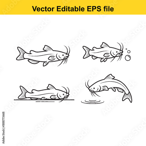  Four catfish swimming vector editable illustrations