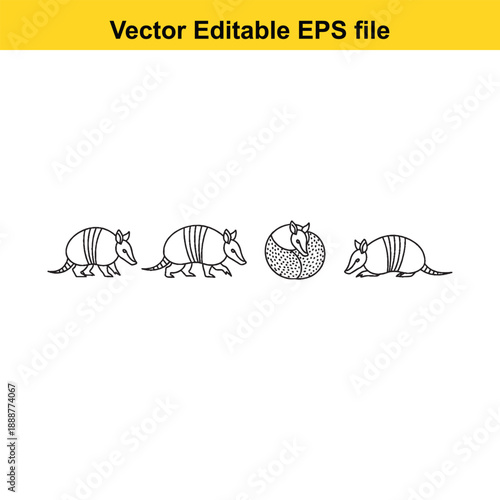  Armadillos in different poses vector illustration set
