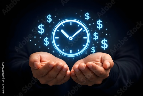 Wallpaper Mural Time is money concept. Businessman showing virtual icon of clock and money for business time management. Work planning increases efficiency and reduced work time.  Torontodigital.ca