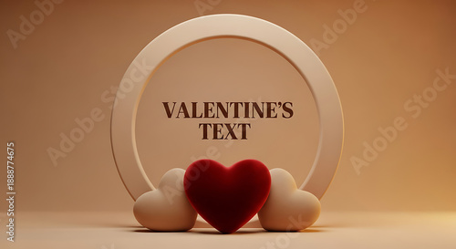 Valentine's Day greeting card with heart and clouds on beige background viewed from front