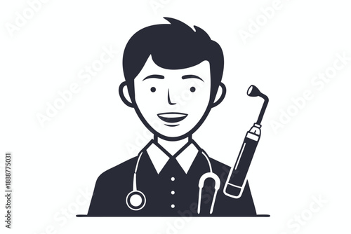 Dentist with Periodontal Tool Outline Icon for Healthcare Marketing