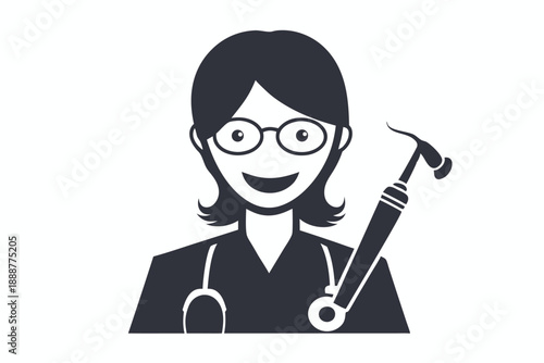 Expert Stomatologist Icon with Dental Care Tool Outline Minimalist Style