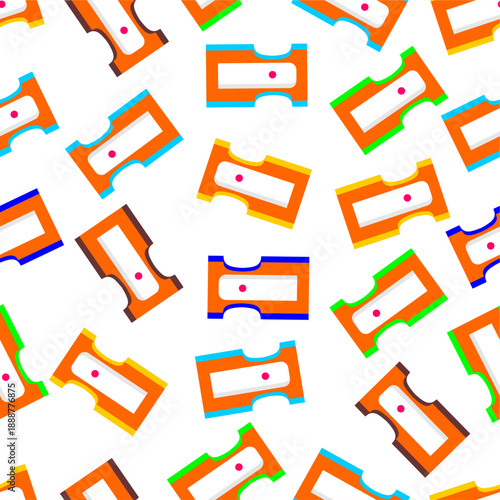 Pencil sharpener pattern background. Seamless sharpeners pattern design. Pencil sharpener stationery pattern. Elementary education concept vector design. Writing tool concept design.