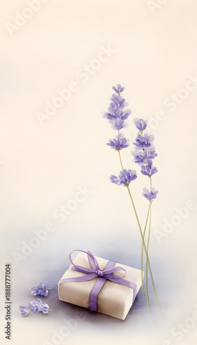 Fragrant lavender illustration gift box serene scene delicate watercolor art peaceful charming visual concept