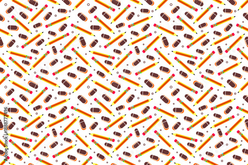 Seamless pattern with colored pencil and eraser. Back to school concept design. Education theme pattern background. Elementary education pattern background. Kindergarten education pattern background.