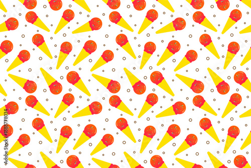 Seamless pattern sweet ice cream background. Summer ice cream cartoon seamless pattern. Summer seamless ice cream pattern design. Ice cream waffle pattern background.