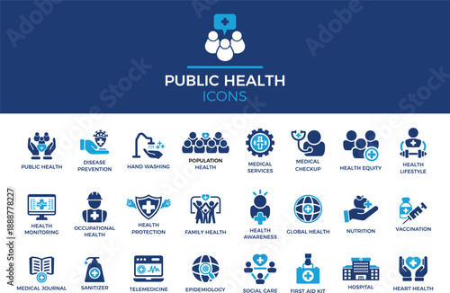 Public Health and Medical Care Icon Set for Community Wellness and Healthcare Services Vector Illustrator
