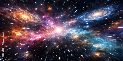 An abstract galaxy background glows with a cosmic nebula and shimmering stars across a mysterious infinity of dust and light in this science fiction universe wallpaper