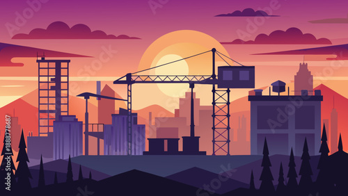 Sunset over industrial city Vector