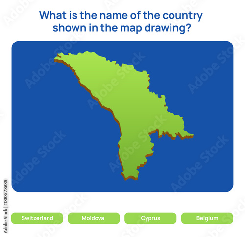 Vector kids worksheet. What is the name of the country shown in the map drawing? Choose the correct answer with the name of the country shown in the picture.