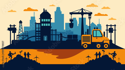 Industrial cityscape with mining operations Vector