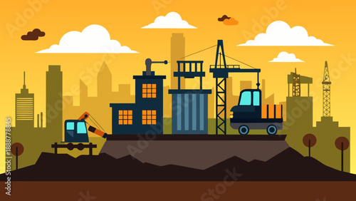 Industrial cityscape under construction Vector
