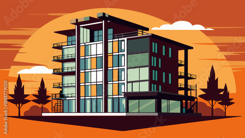 Modern apartment building at sunset Vector