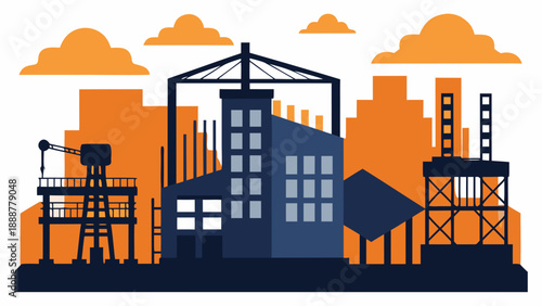 Industrial skyline with towering factories Vector