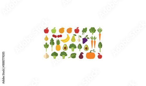 Colorful fresh fruits and vegetables healthy food flat vector illustration