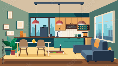 Modern kitchen and living room space Vector