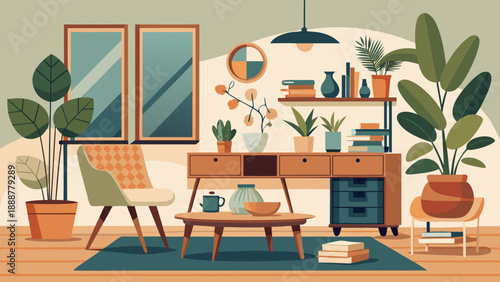 Cozy home office with plants and decor Vector