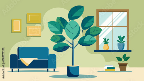 Cozy living room with indoor plants Vector