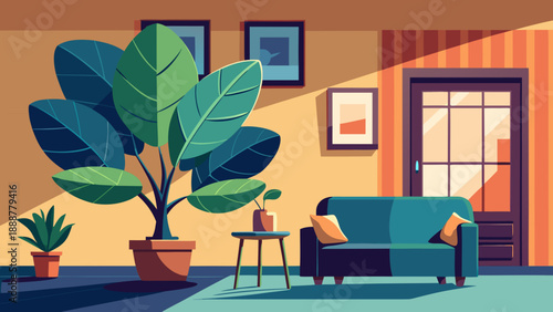Cozy living room with indoor plants Vector
