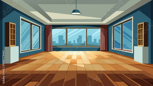 Spacious living room with city view Vector