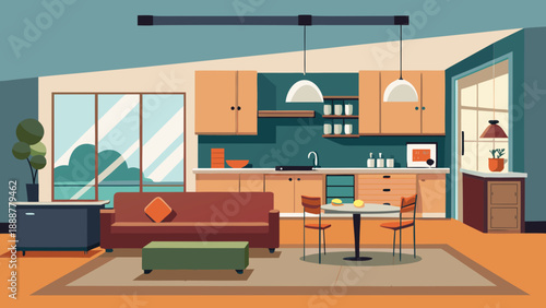 Modern kitchen and living room Vector