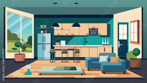 Modern kitchen and living room Vector