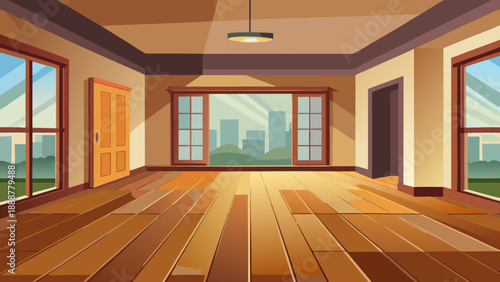 Spacious empty room with large windows Vector