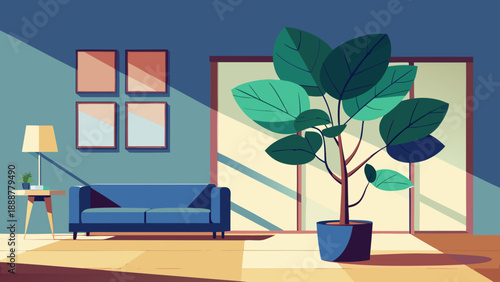 Modern living room with large plant Vector