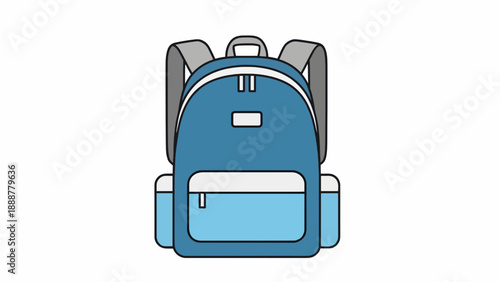 Flat design vector illustration of a blue backpack, representing school, travel, and everyday lifestyle essentials for students and adventurers